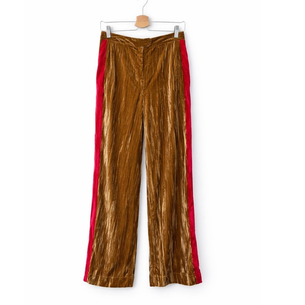 FARM Rio Side Stripe Corduroy Pants Anthropologie Crushed Velvet Trousers - Picture 2 of 6